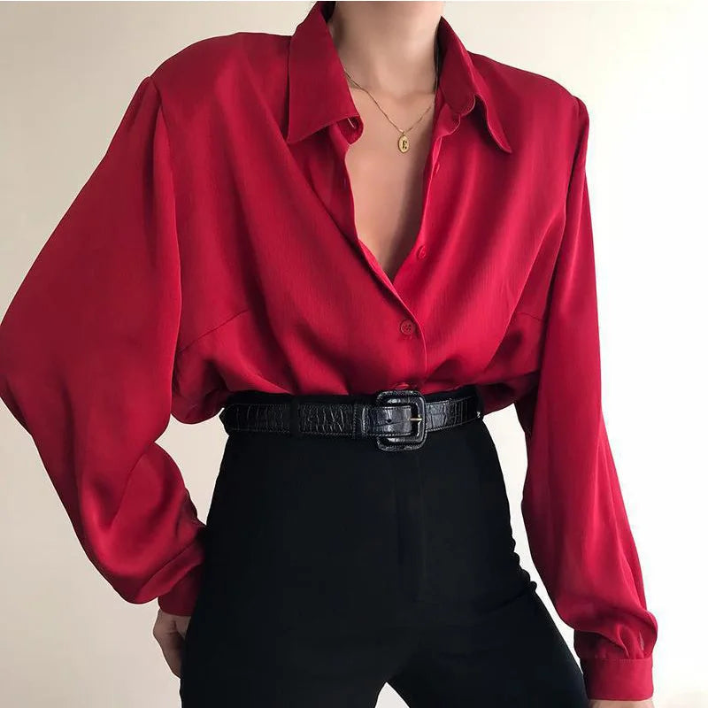 Button Blouses Turn Down Collar Long Sleeve