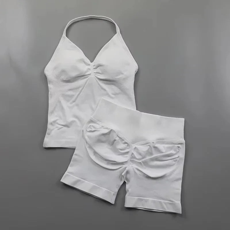 2Pcs Seamless Yoga Set  Padded Halter Tank