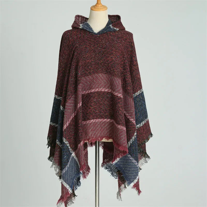 Winter Women Hooded Cape Wrap Scarf Poncho