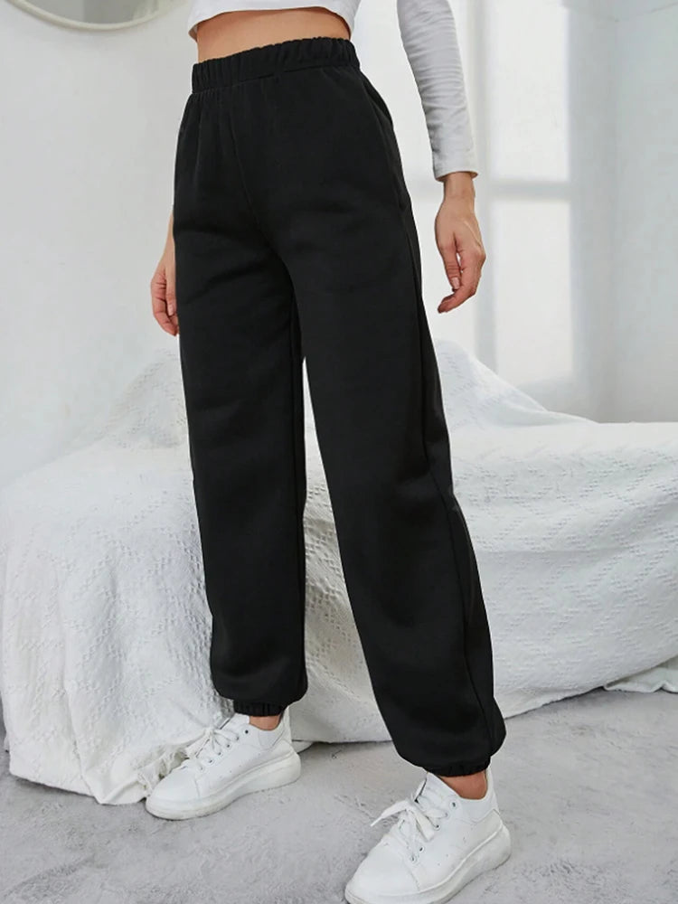 Women Black Elastic Waist Sweat Pants
