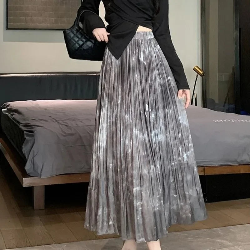 Long Pleated  Skirt High Waist  Chiffon