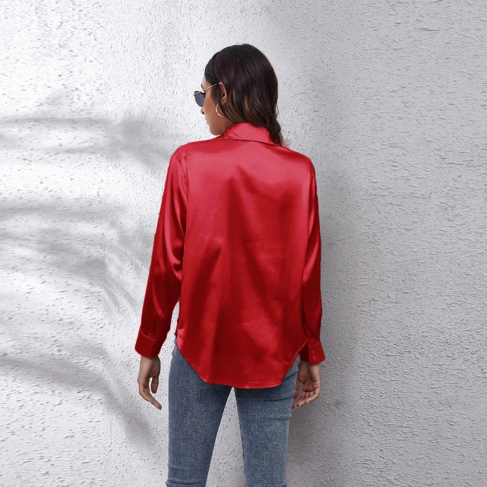 Casual Satin Blouse Long Sleeve