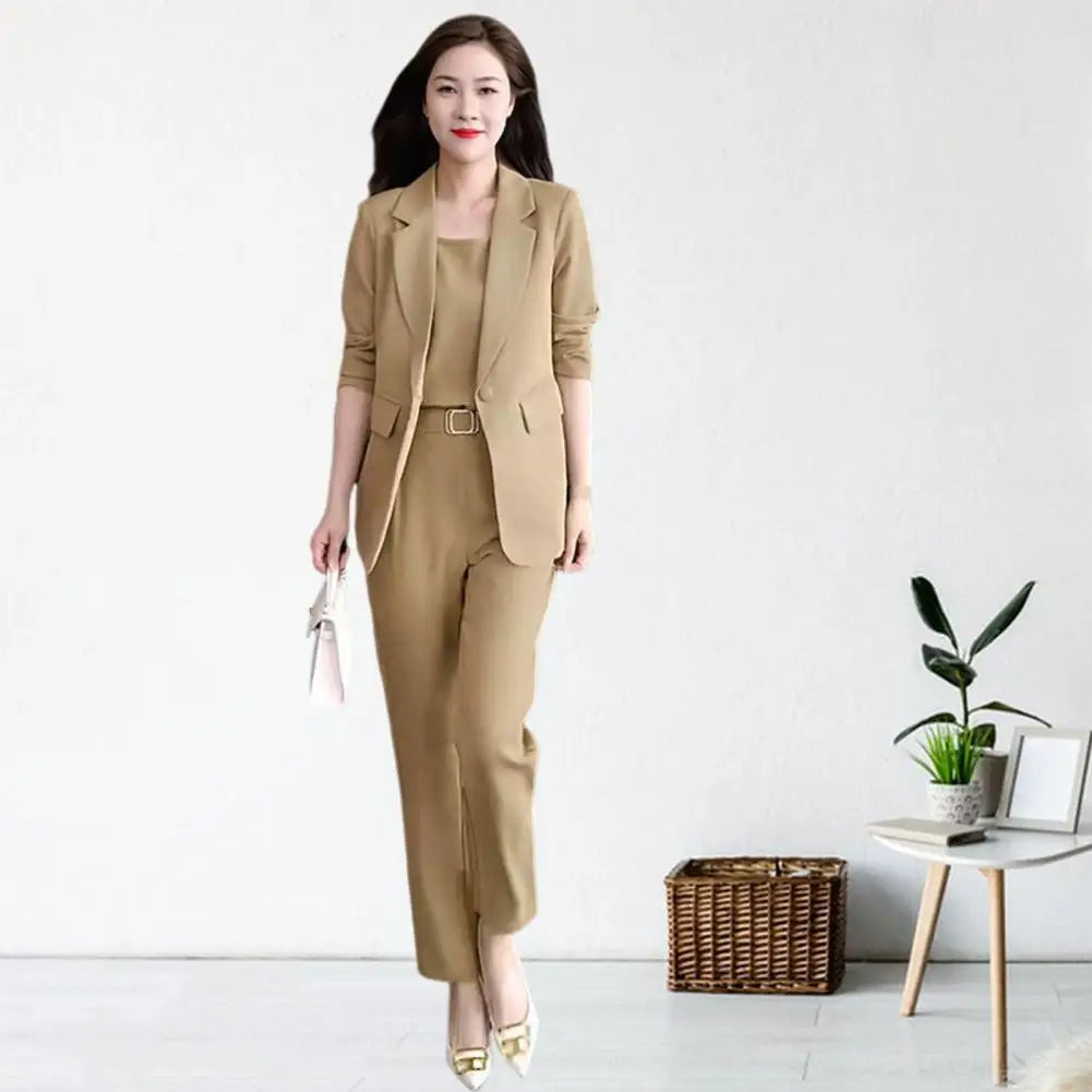 High Waist Pants Set Lapel Cardigan Vest