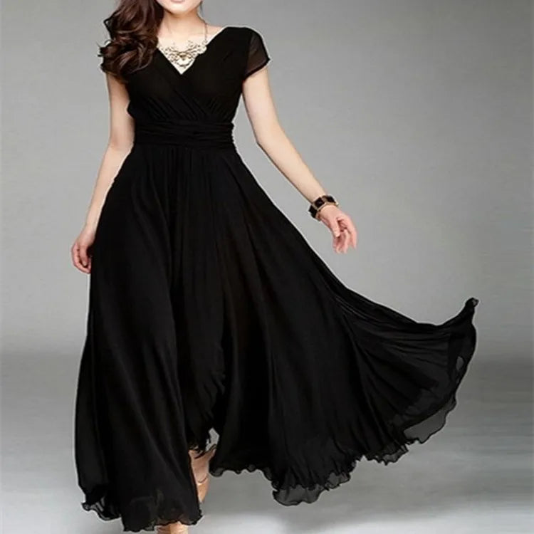 Short-Sleeved Chiffon Evening Dress, Party Dress,