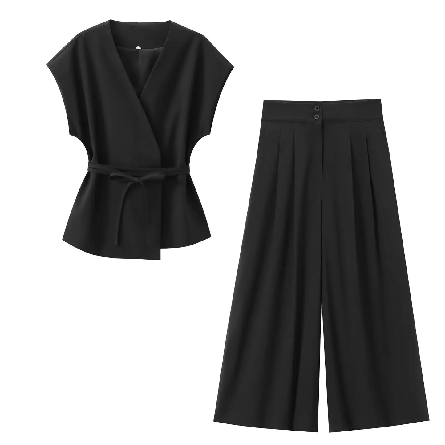 Trouser Suits Sleeveless V-Neck  2 Piece Set