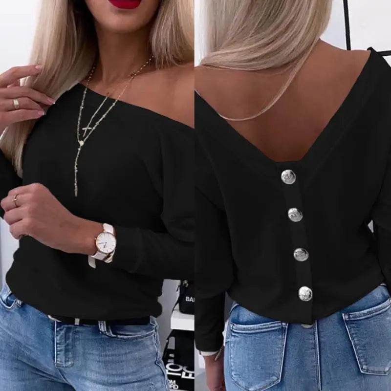 Long Sleeve Chic Back Buttons Pullovers