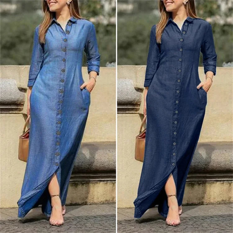 Long Dress Plus Size Casual Denim Dress