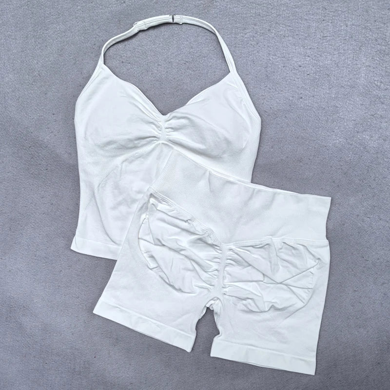 Yoga Set 2Pcs Padded Halter   Gym Shorts