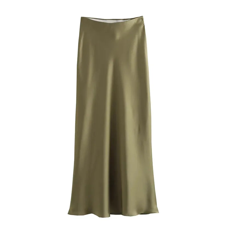 Satin Women High Waist Long Skirts