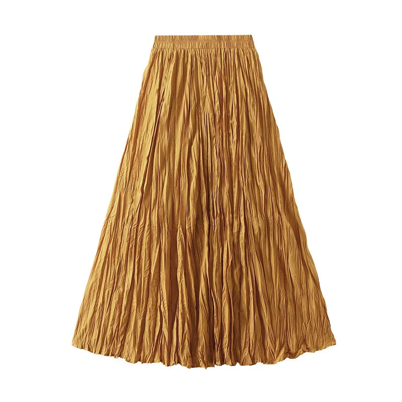 Pleated A-line Midi Skirt