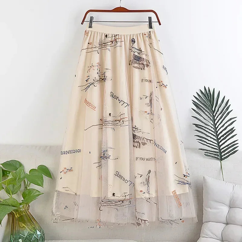 Casual Summer Embroidery Long Skirt