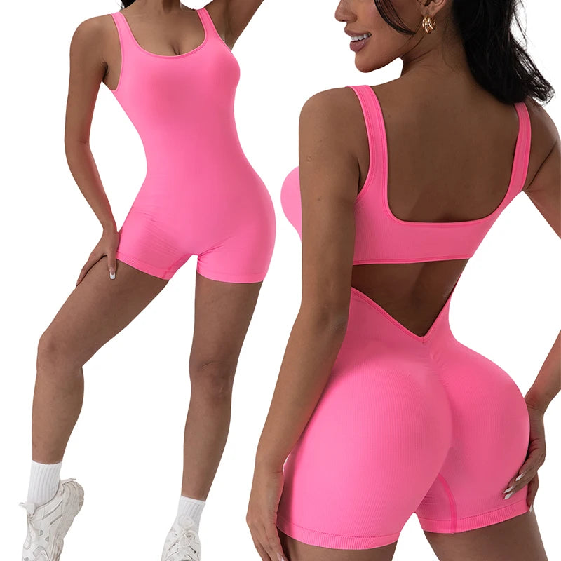 1PCS Backless Suit U Neck Sports Solid Colour