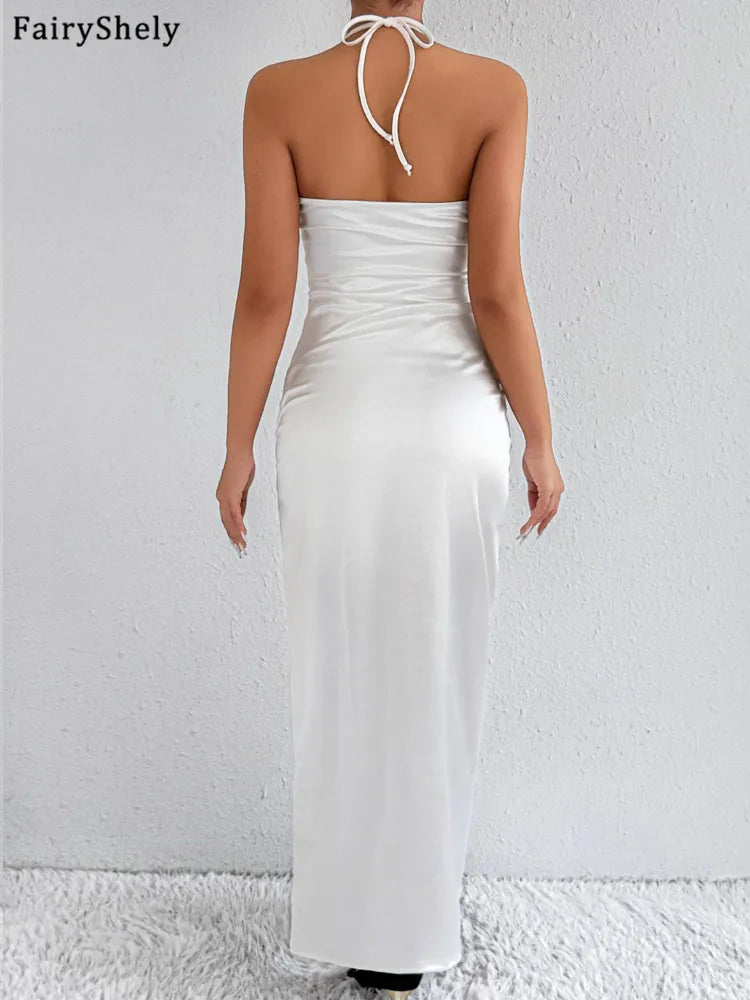 Sexy Solid Halter V Neck Backless