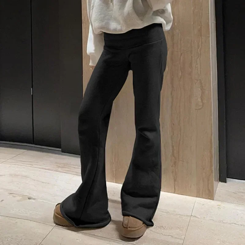 Sexy Basic Solid Flare Pants Slim Low-Waisted