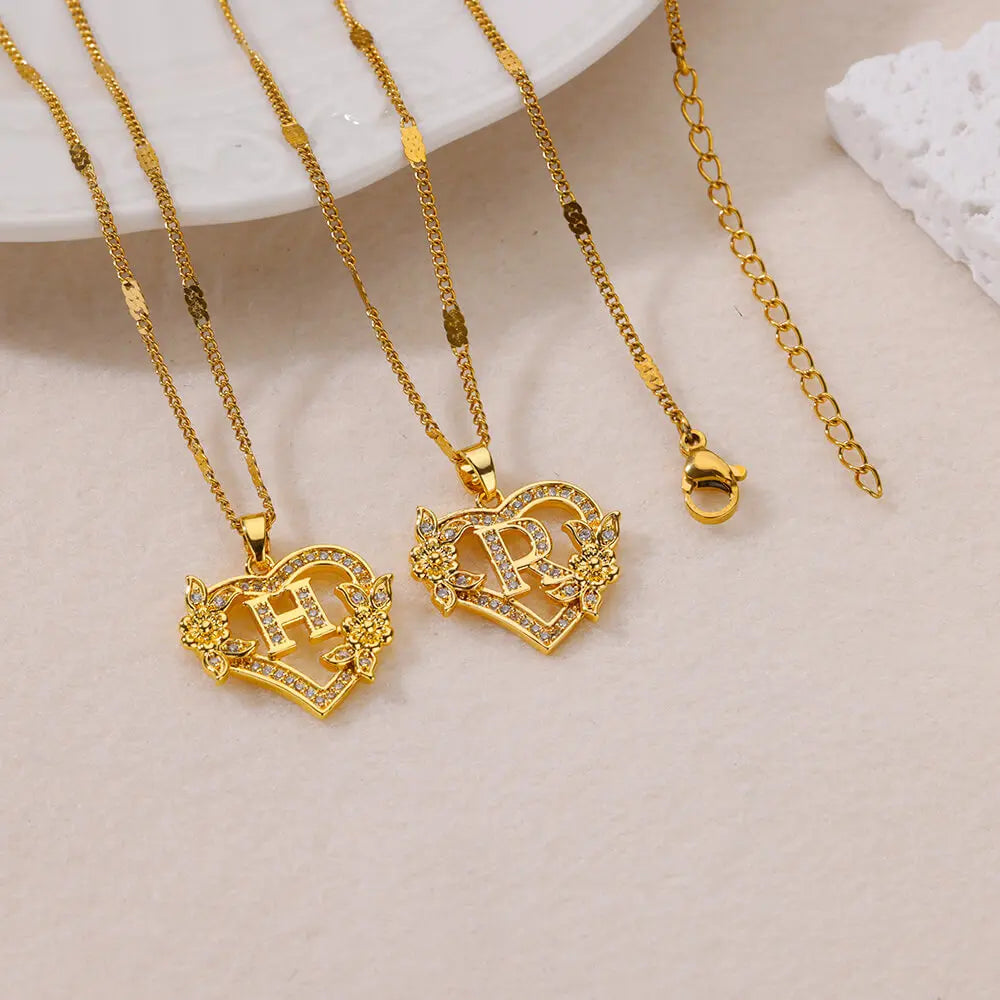 Heart Initial, Gold Color Stainless Steel Chain