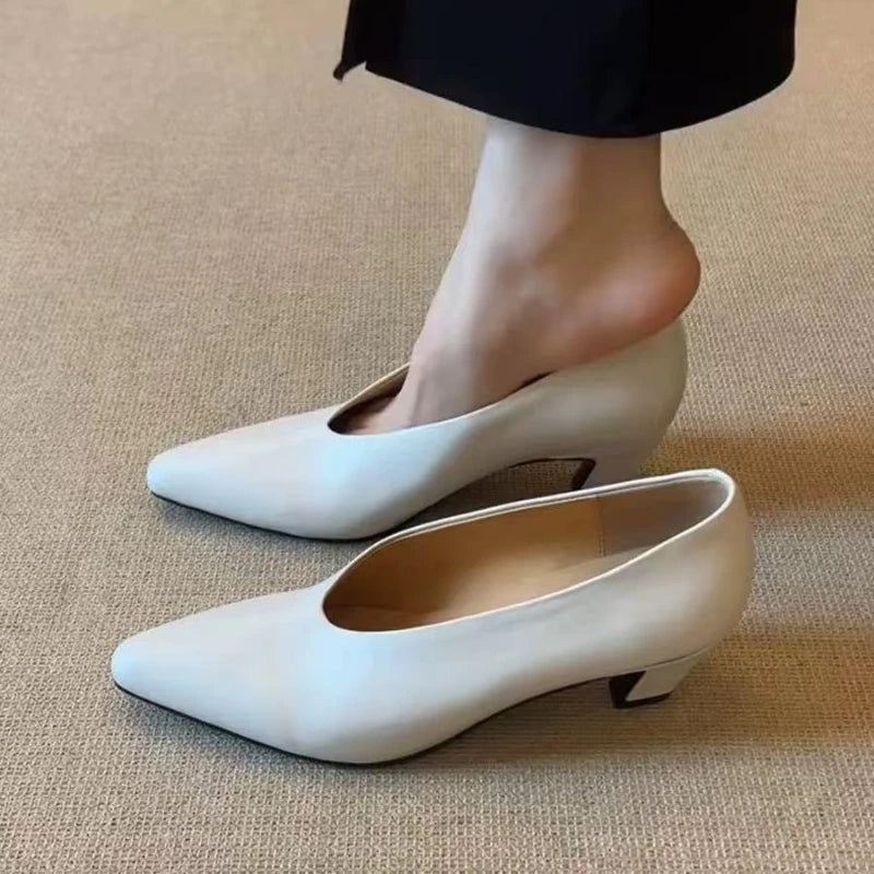 Leather Shoes Black Pumps Square Toe