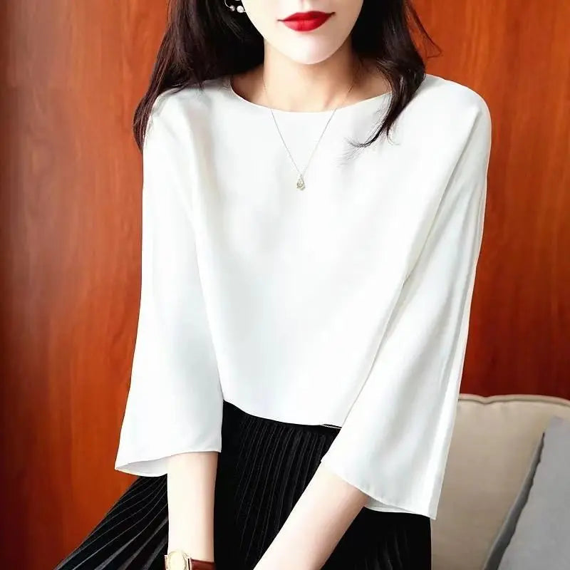 Solid 3/4 Sleeve Shirt Elegant Pullovers