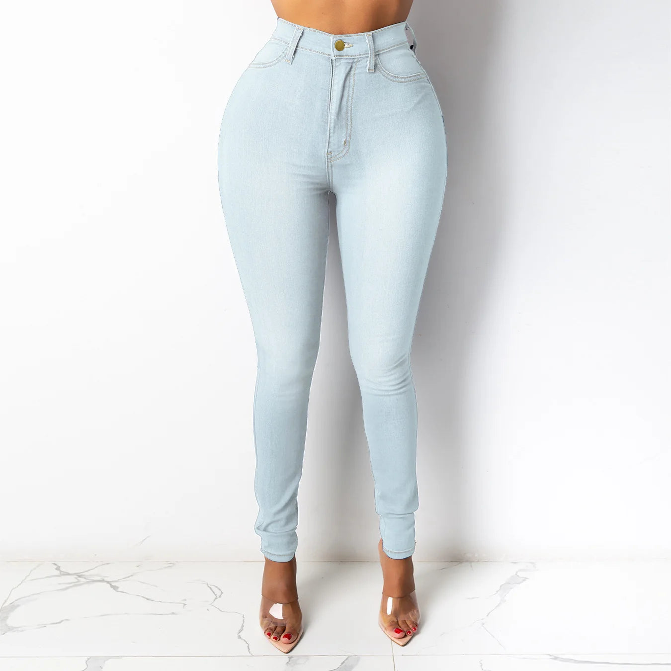 Skinny Pencil Jeans High Waisted Elegant Denim
