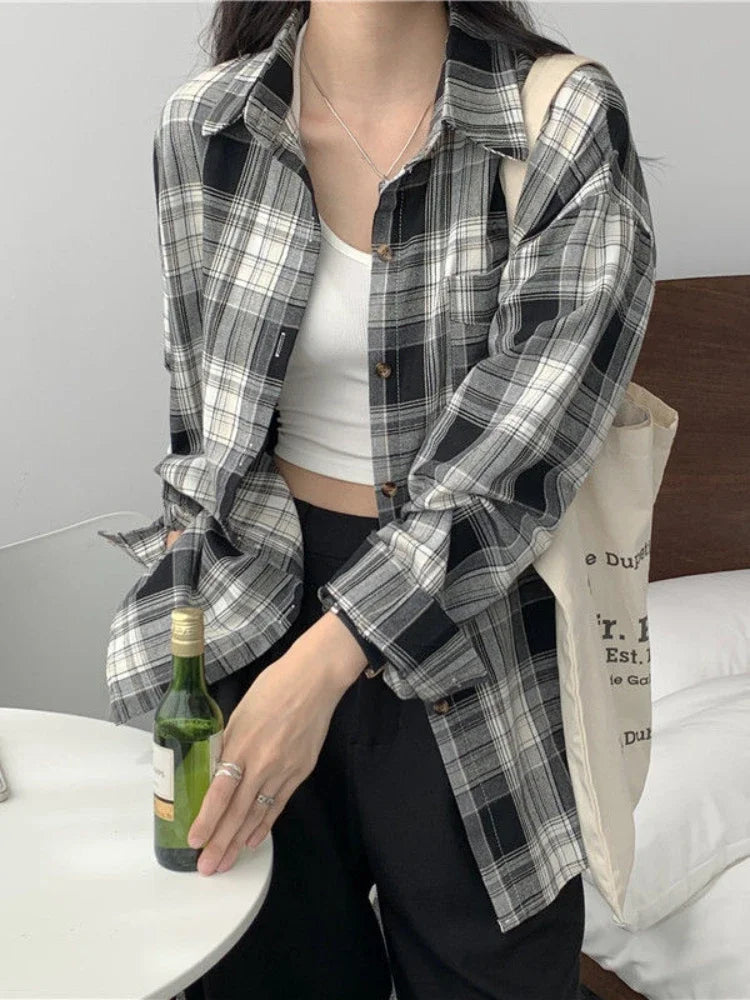 Long Sleeves Mid Length Plaid Shirt