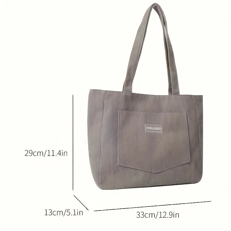 Corduroy Shoulder Tote Bag, Large Capacity