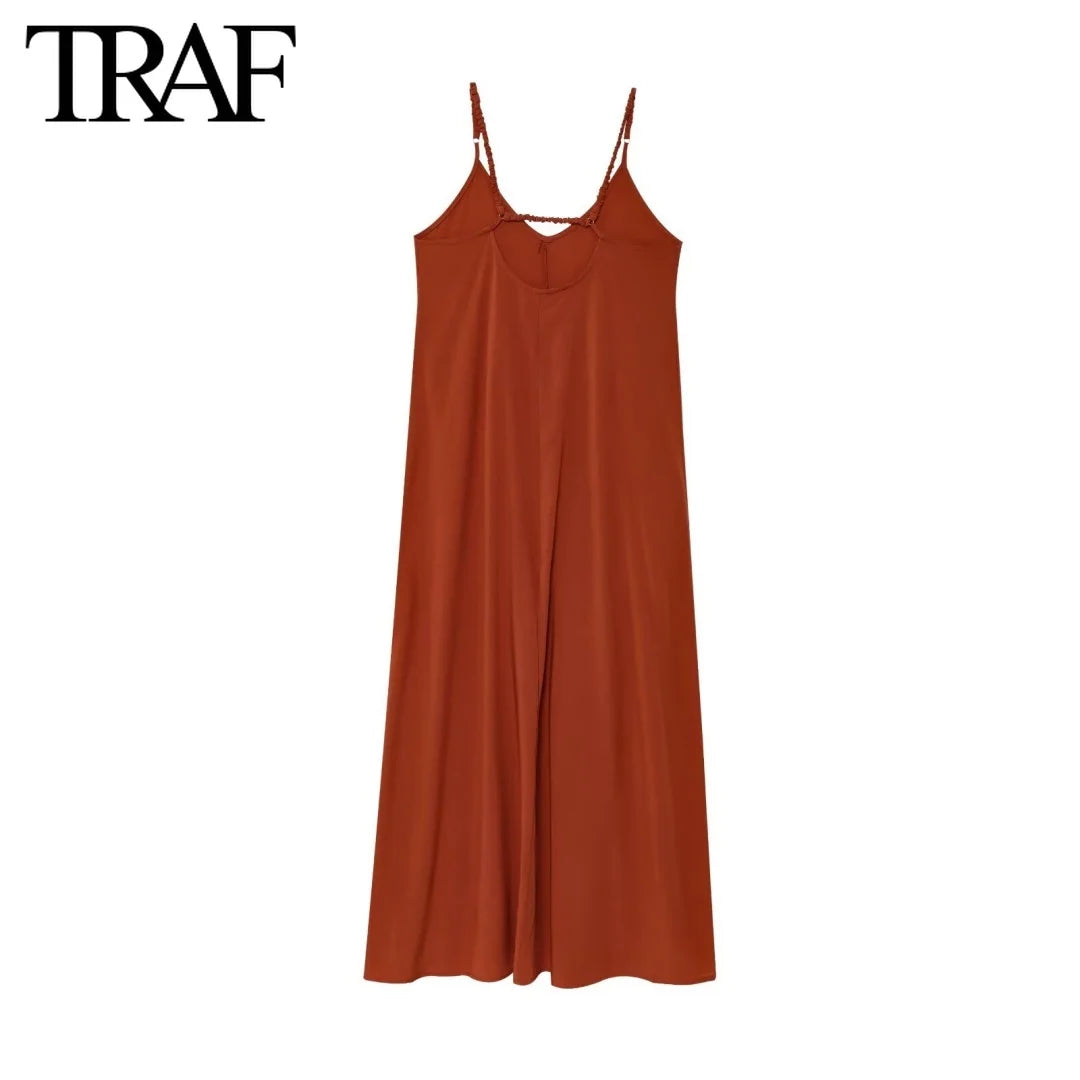 Solid Backless Sling Sleeveless Midi Dresses