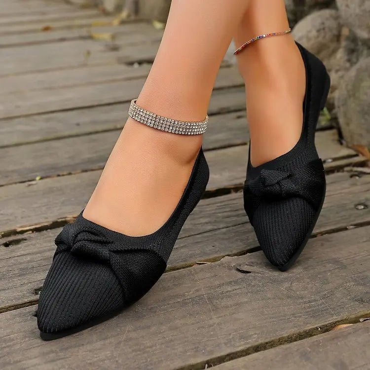 Plus Size Knit Flat Shoes Breathable Bow