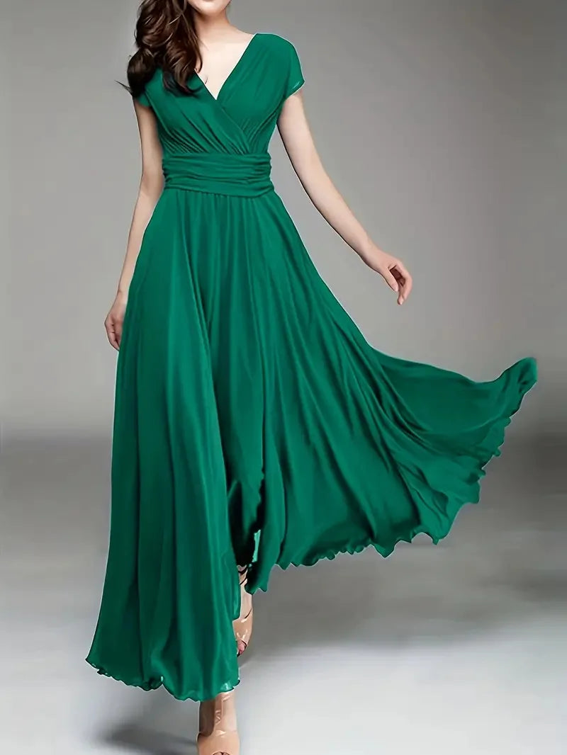 Short-Sleeved Chiffon Evening Dress, Party Dress,