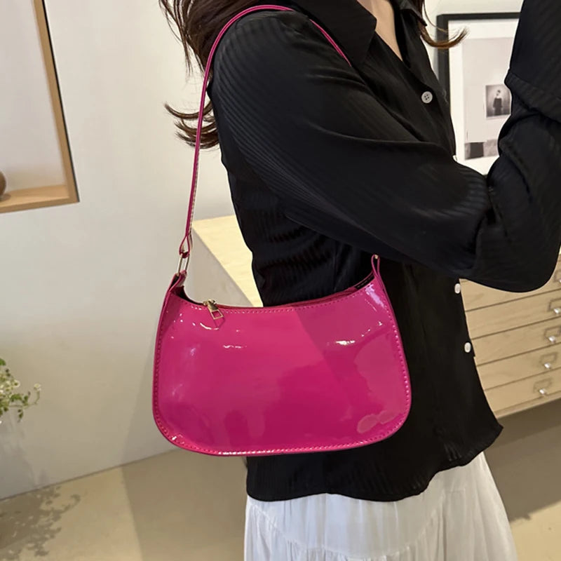 Retro Solid Color Leather Shoulder Underarm Bag