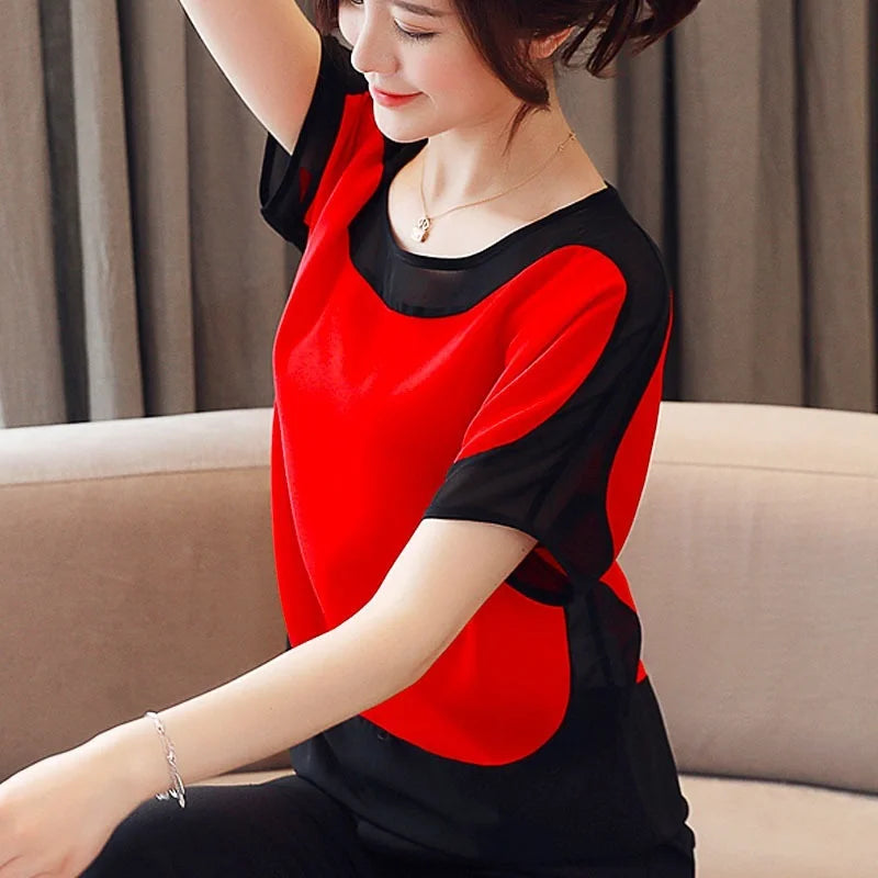 Short Sleeve Casual Chiffon Blouse