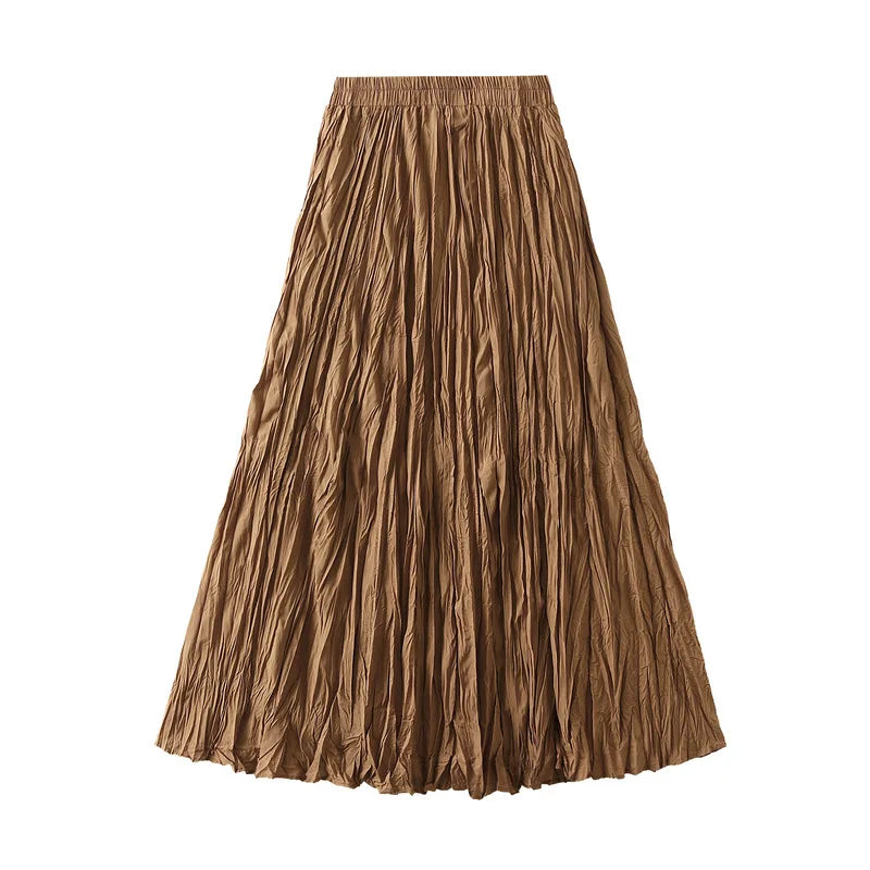 Pleated A-line Midi Skirt