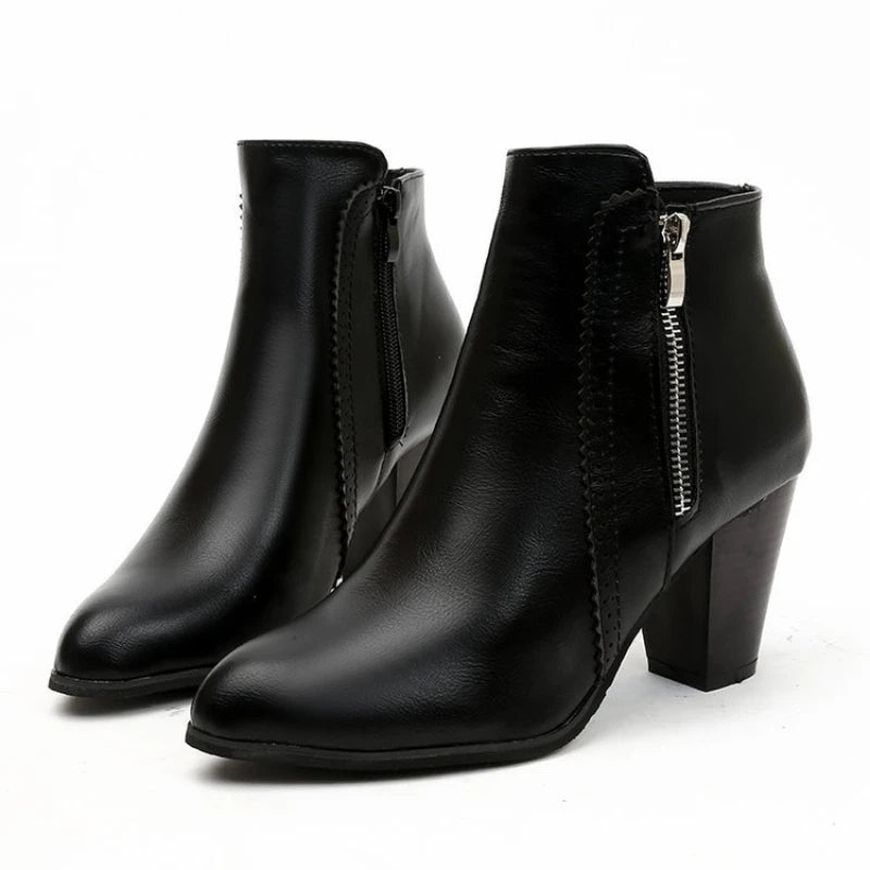 Coarse heeled  Retro Zipper Fashion Boots