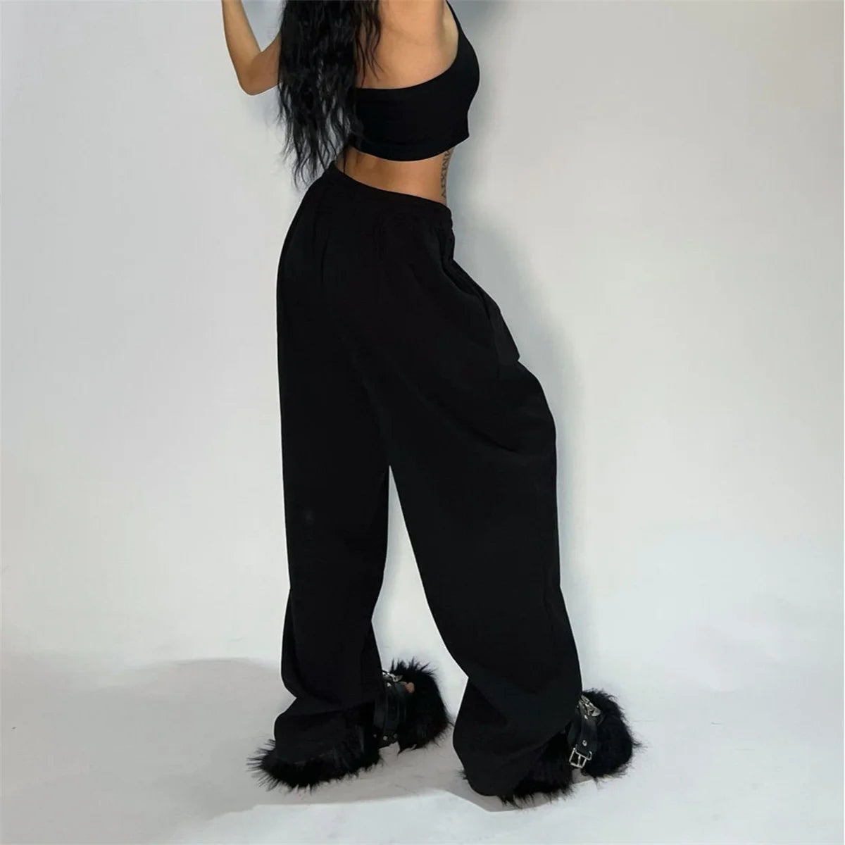 Casual Solid Sweatpants High Waist Lace- Up