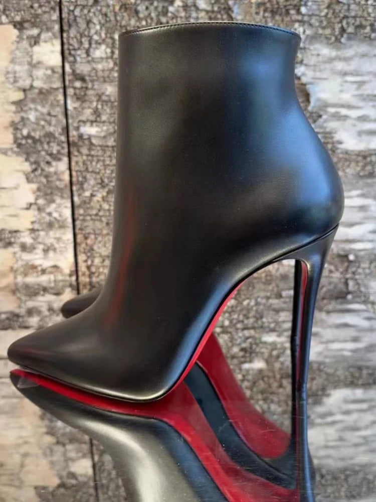Leather Black Pointed Red Bottom Thin Heels