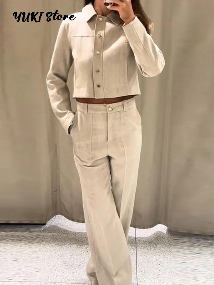 Single Breasted Pant Set  Low Waist Straight Pants