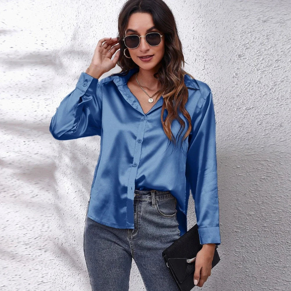 Casual Satin Blouse Long Sleeve