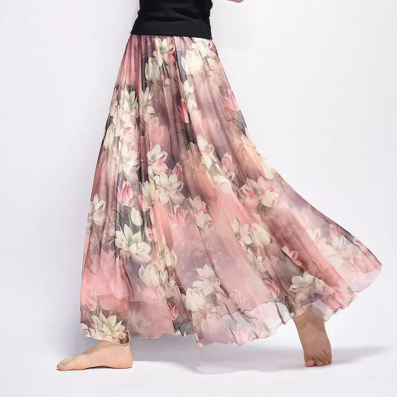 Vintage Chiffon High Waist Long Skirt