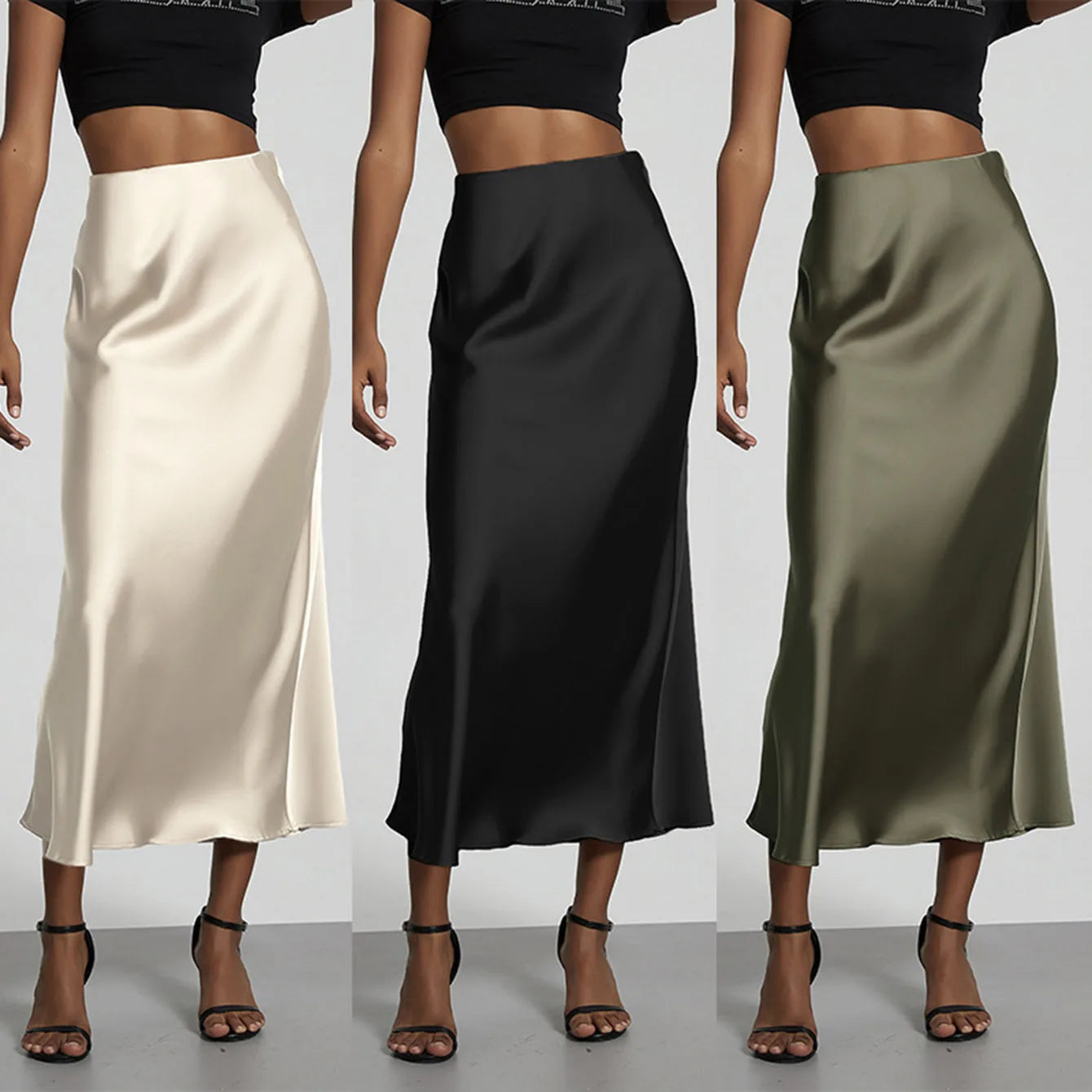 Satin Long Skirt High Waist