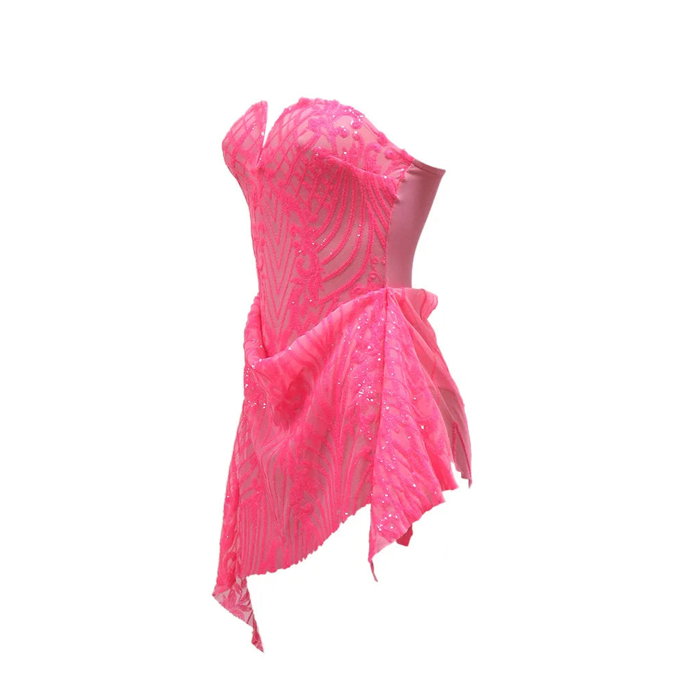 Strapless V-neck Fashion Sequined Sexy Dress