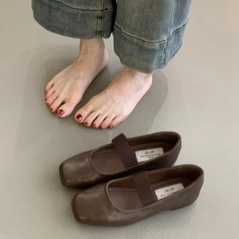 Square Toe Ladies Soft Sole Ballerina Shoes