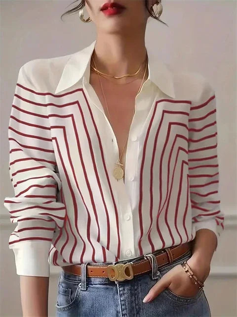 Luxury Shirts Texture Striped Print  Long Sleeve