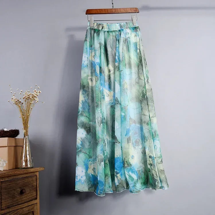 Vintage Chiffon High Waist Long Skirt