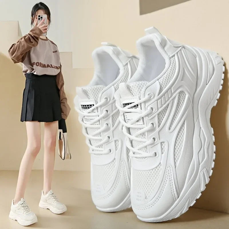 Leather Chunky Sneaker Thick Tennis Platform Shoes