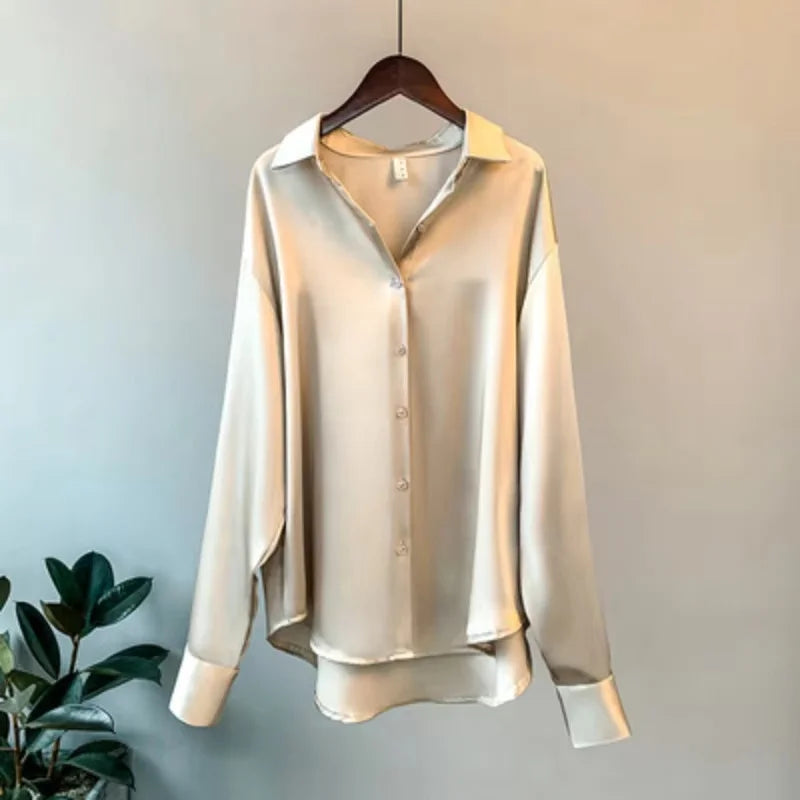 Satin Silk Shirt Long Sleeves Female Shirts