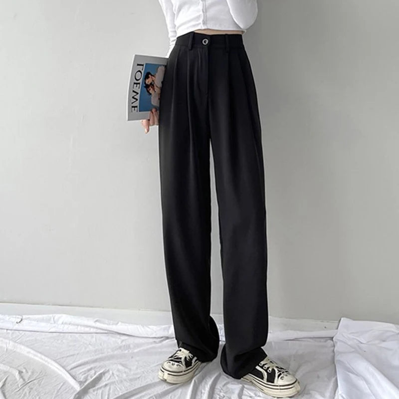 Wide Leg  Straight Leg Casual Suit Trousers