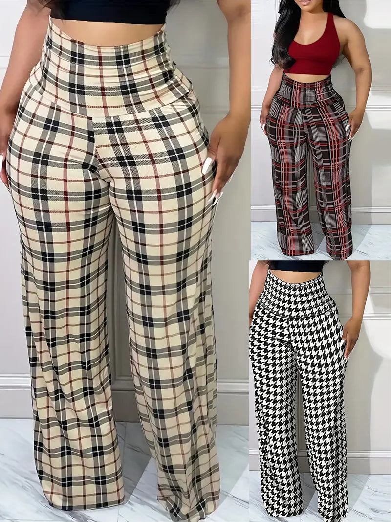 Plaid Wide Leg Pants High Waist Casual
