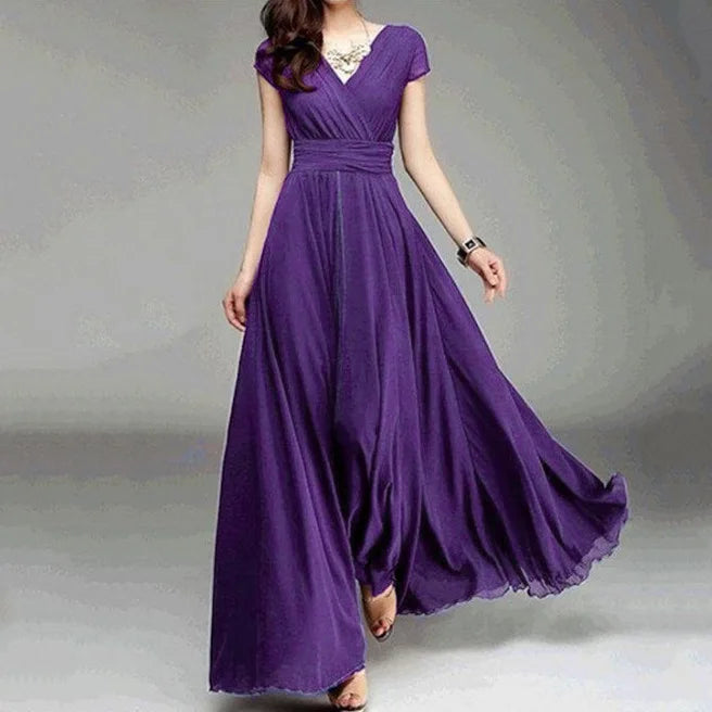 Short-Sleeved Chiffon Evening Dress, Party Dress,