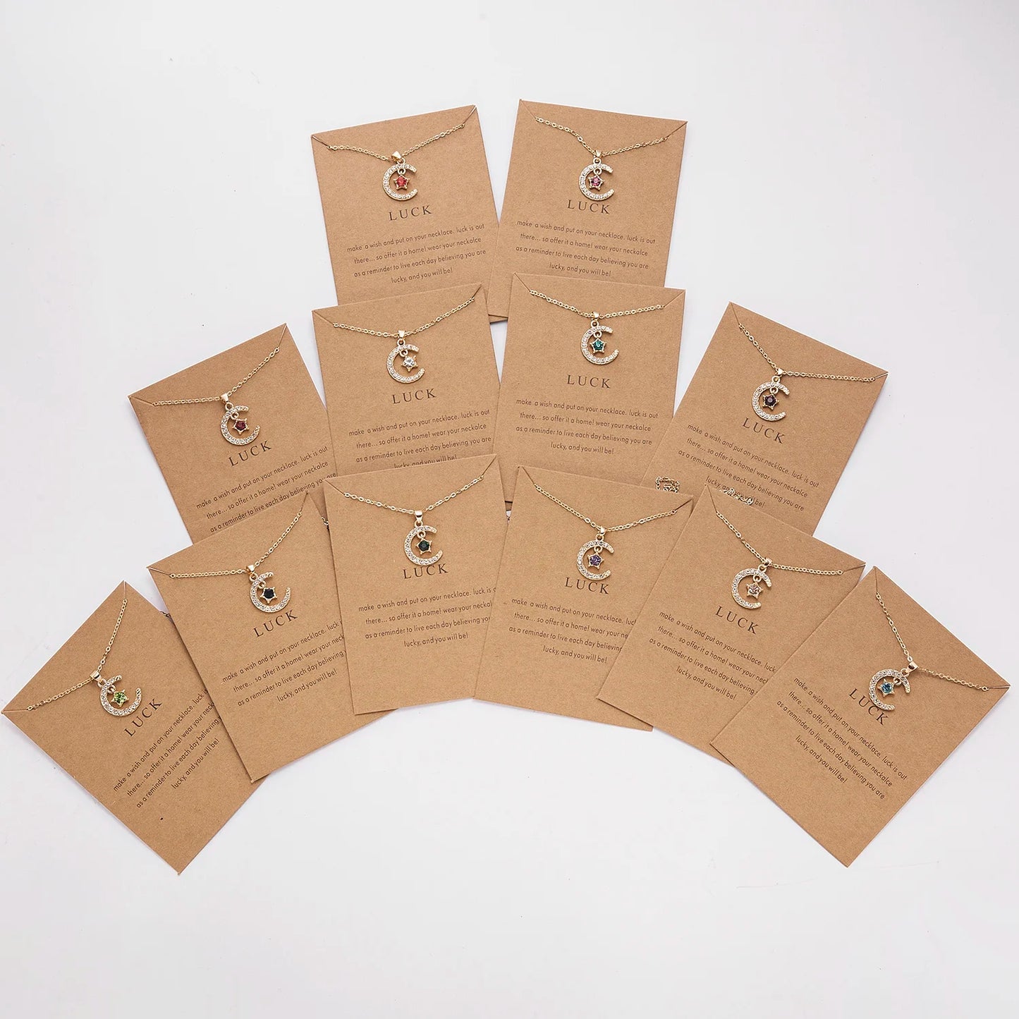 Birthstone Moon Star Crystal Pendant Necklace