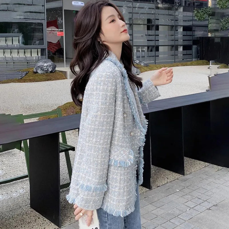 Woolen Suit Jacket  Mid-Length Double-Breasted