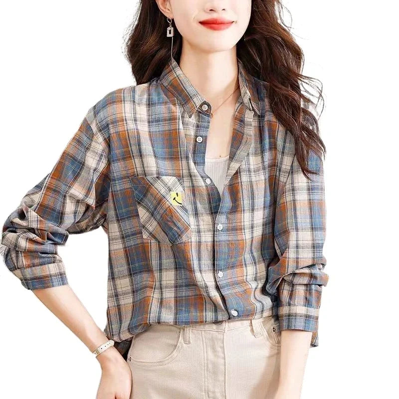 Plaid Shirts Elegant Top Fashion