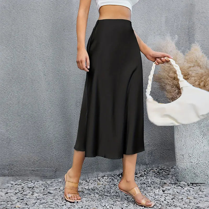 Satin Skirts  High Waist A-line Elegant